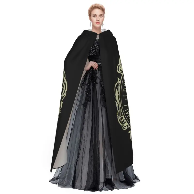 Viking Nordic Celtic Symbol Hooded Cloak Unisex Polyester Hood Cloak Witch Costume Cosplay Cape