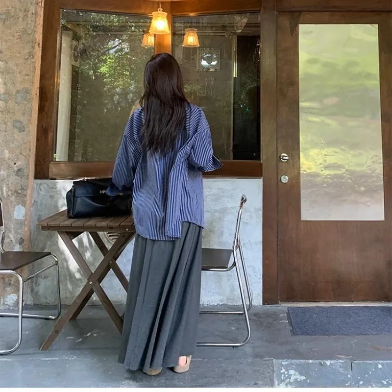 Vintage damesblouses Gestreepte shirts Mode Losse zomer Koreaanse kleding Chiffon damestops met lange mouwen