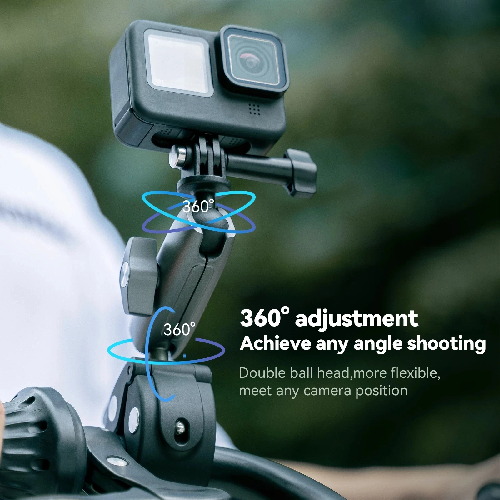 TELESIN Motorcycle Bicycle Rail Mount Clamp + 360° Ball Mount Clip For Gopro 13 12 DJI Action 5 4 3 Insta360 X4 For iPhone 16 15