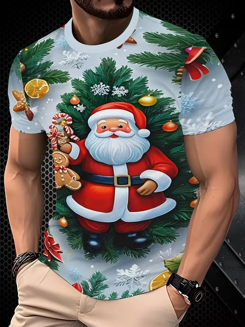 Christmas and New Year men's short sleeved polo shirt, fashionable 3D printed pullover, versatile top for daily parties