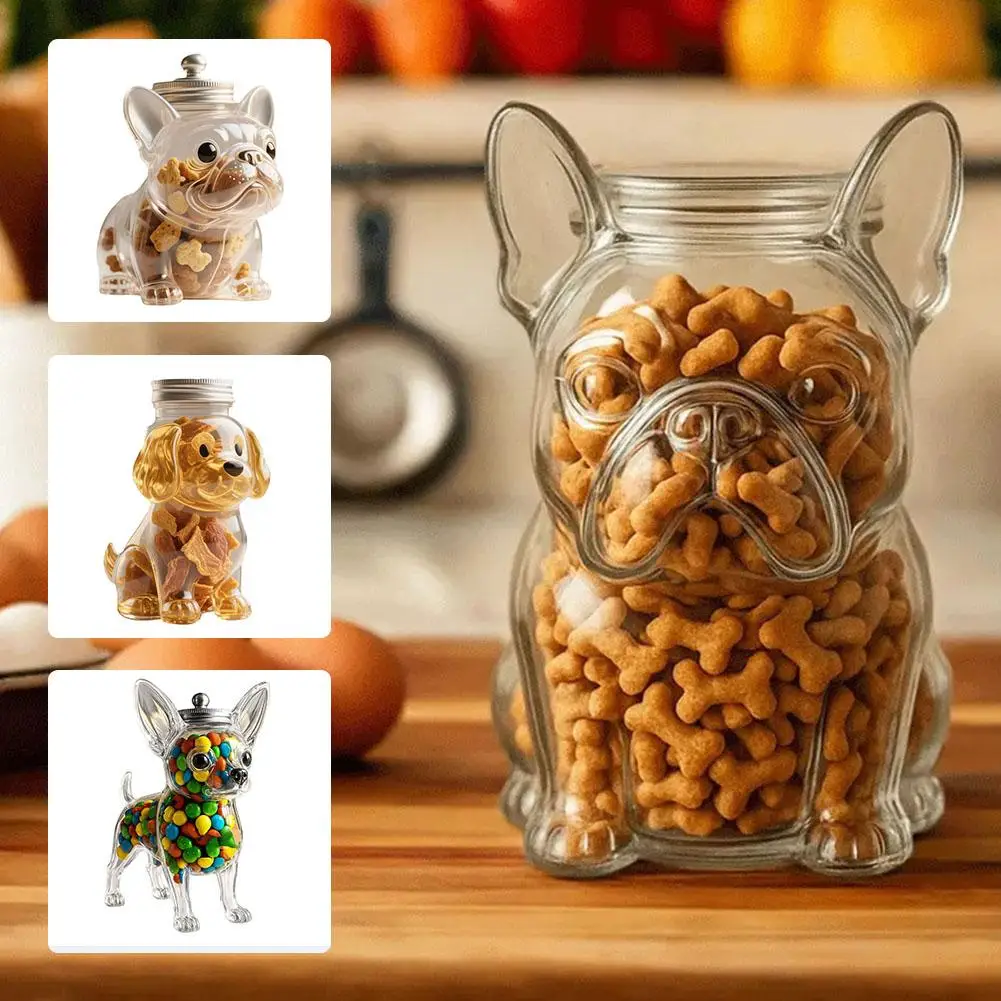 Cute Transparent Dog Shape Glass Sealed Food Storage Container Multifunction Kitchen Proof-moisture Storage Jar With Lid
