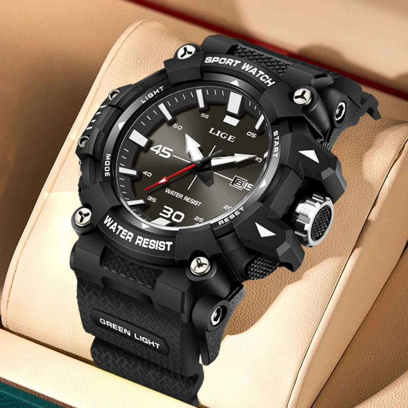 

LIGE Outdoor Creative Design Man Watch Fashion Auto Date Casual Sports Military Silicone Waterproof Luminous Quartz Watches Male