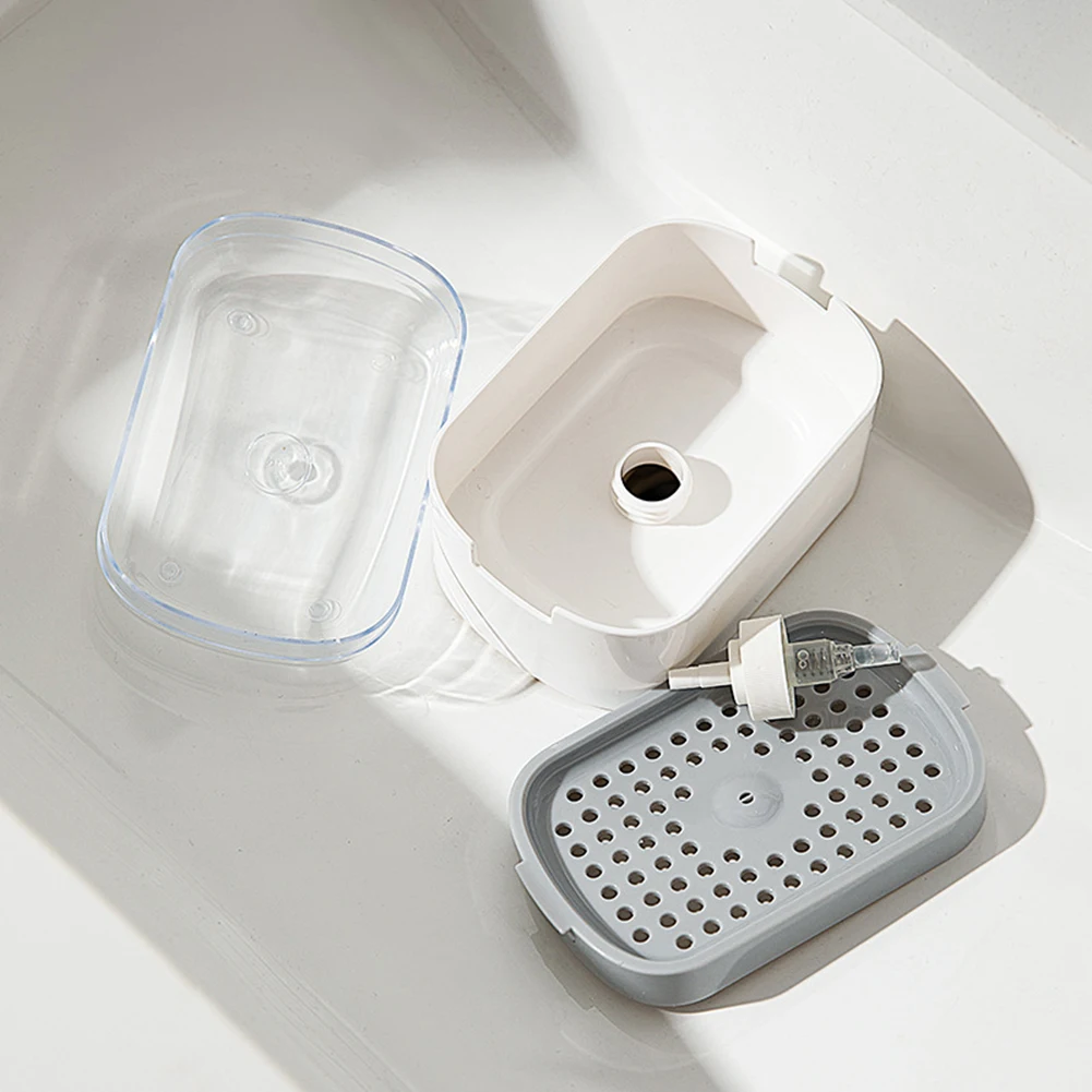 Multifunctional Soap Pump Dispenser Box, Kitchen Clean Dish, Liquid Bubble Box with Lid, Countertop Organizer, Drain Soap Dish