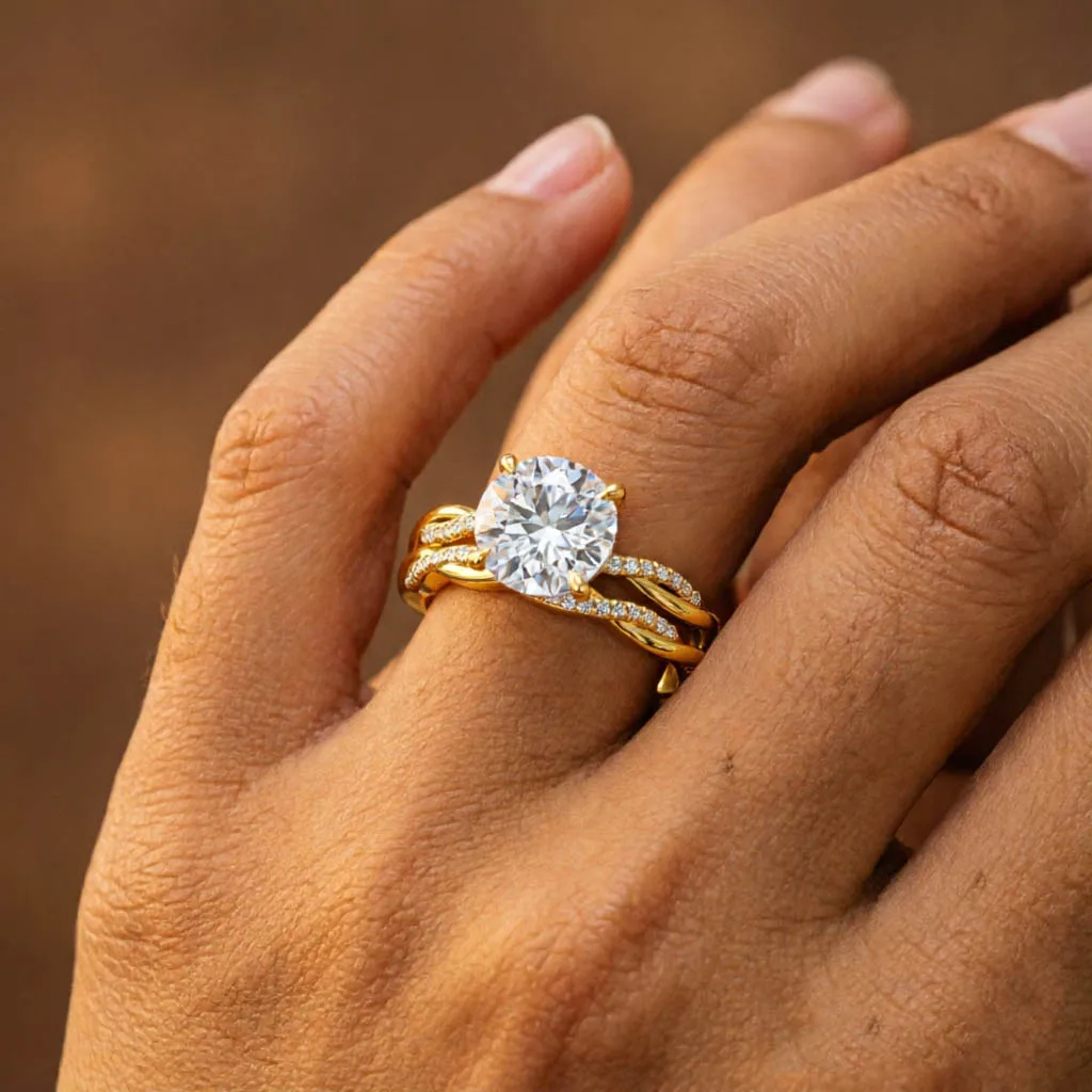 2Pcs Moissanite Ring Set Solid 14K Gold Filled Stackable Rings 4 Prong Design Wedding Promise Gifts for Women Engagement Jewelry