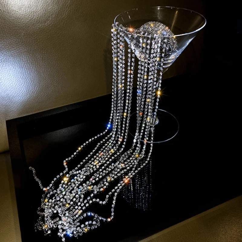 إكسسوارات شعر بسلسلة طويلة من حجر الراين ، دبوس شعر رائع ، مجوهرات نسائية ، هدية حفلات