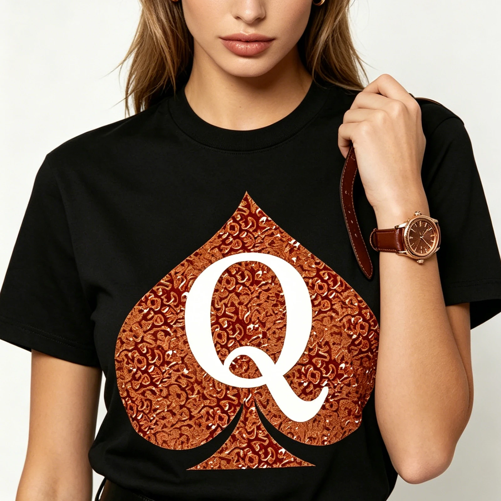 Ins Streetwear Tshirt BBC QOS Black Queen Of Spades Sexy Hotwife Naughty Flirt Humor Loose Women Daily Night Club Tops