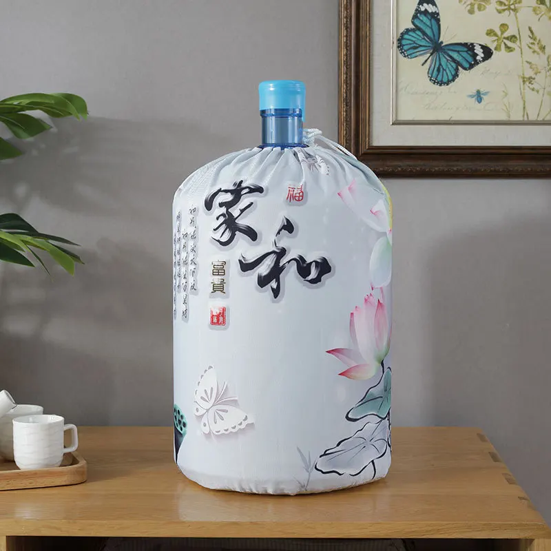 Water Dispenser Bucket Cover Small Fresh All Inclusive Upper Opening Drawstring Water Dispenser Cover Fabric Printed Dust Cover