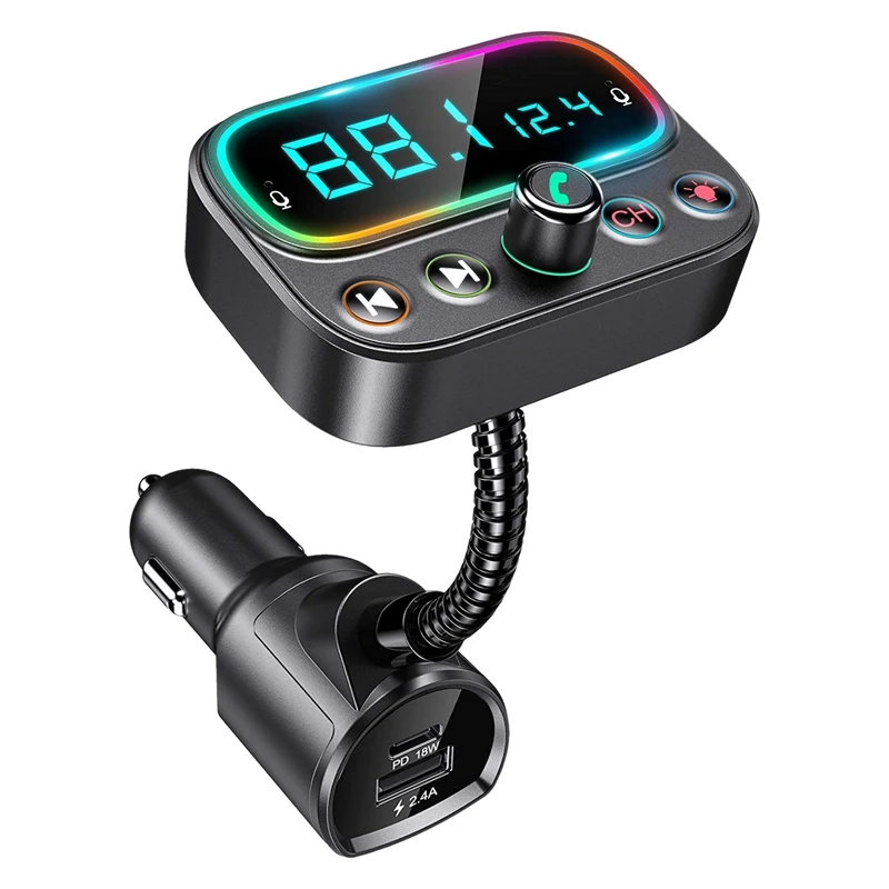 Retail Bluetooth 5.0 FM Transmitter,USB Bluetooth Car Adapter With Dual Mic Wireless Car Music Player Support U Disk AUX Output