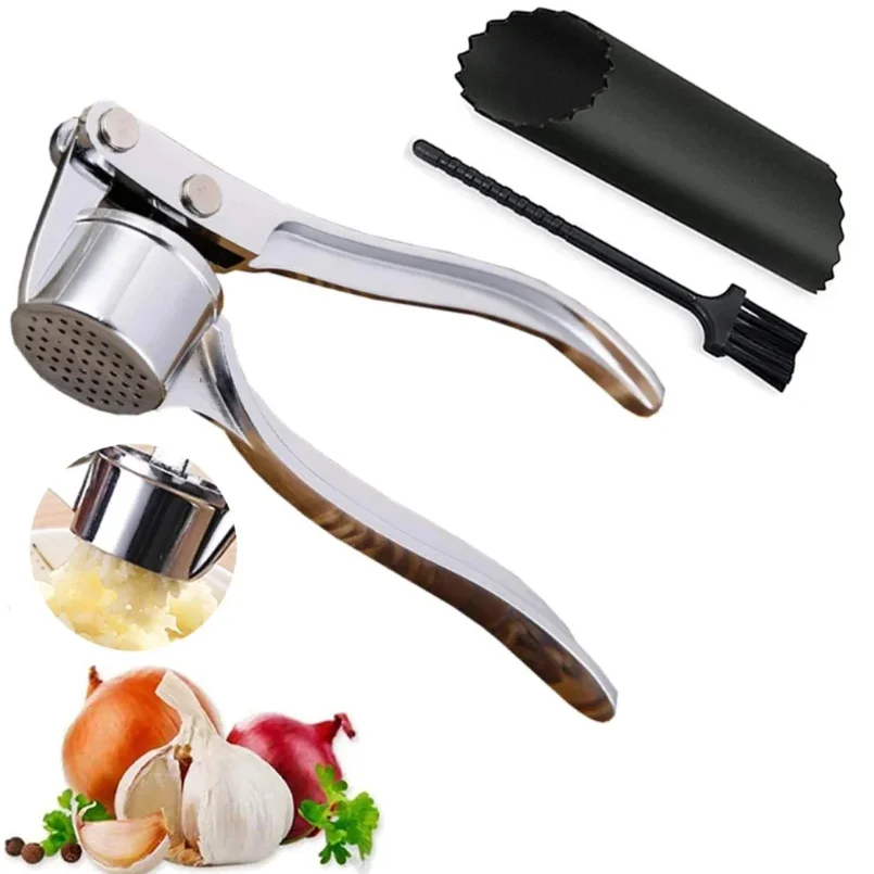 Kitchen Gadgets Garlic Press Stainless Steel Garlic Mincer Garlic Peeler and Cleaning Brush Ginger Peeler Household Tools