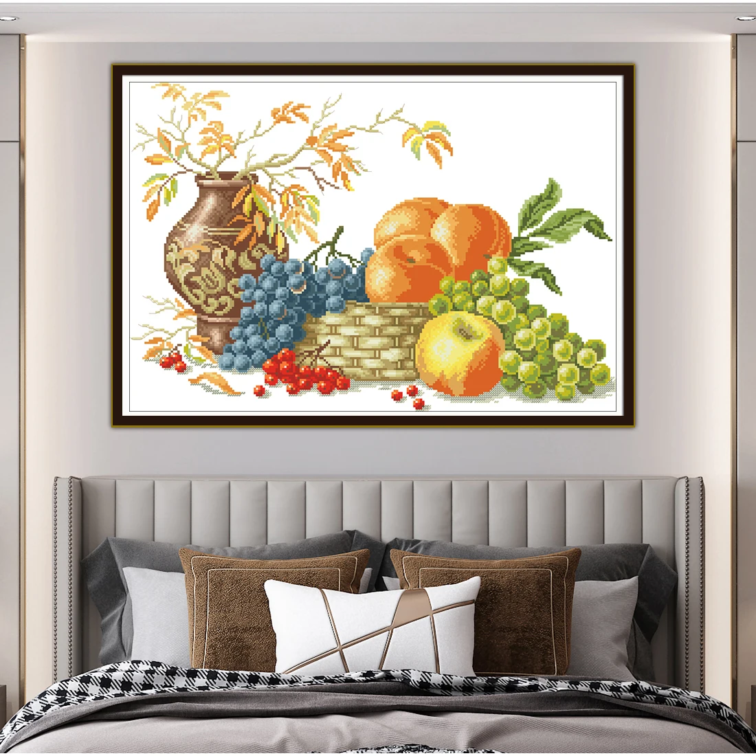 

New Printed Cross Stitch Set Hand Embroidered Simple Handicrafts Fruit and Vase Patterns Living Room Decoration Hanging Picture
