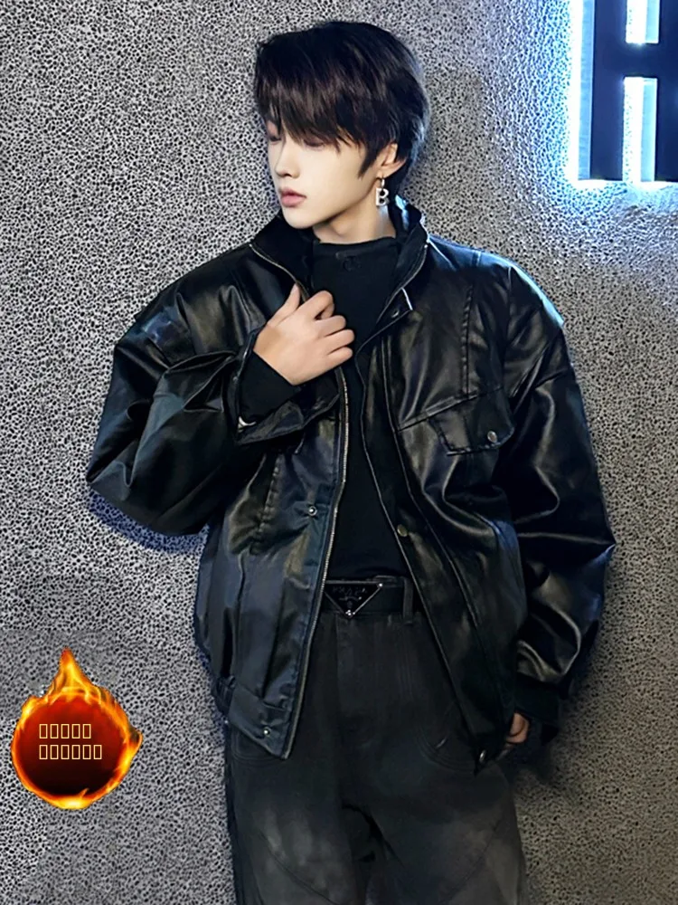 

Мужская куртка Cleanfit из утепленного хлопка и кожи, теплая, с воротником-стойкой, в стиле байкерской, осенне-зимняя верхняя одежда, молодежный стиль