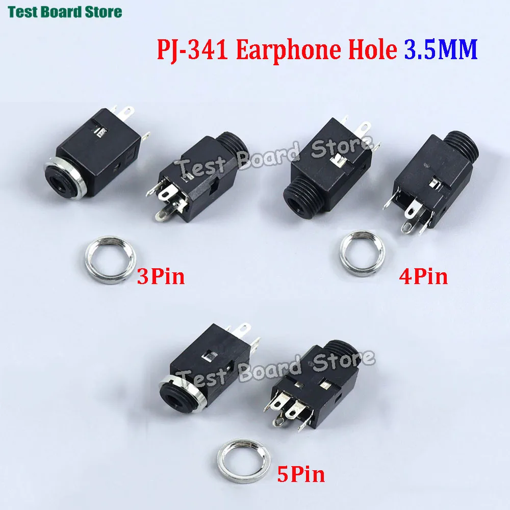 

10Pcs PJ341 3Pin 4Pin 5Pin Vertical Socket Female Socket Jack with Screw 3.5 Audio Headphone Connector 3.5mm