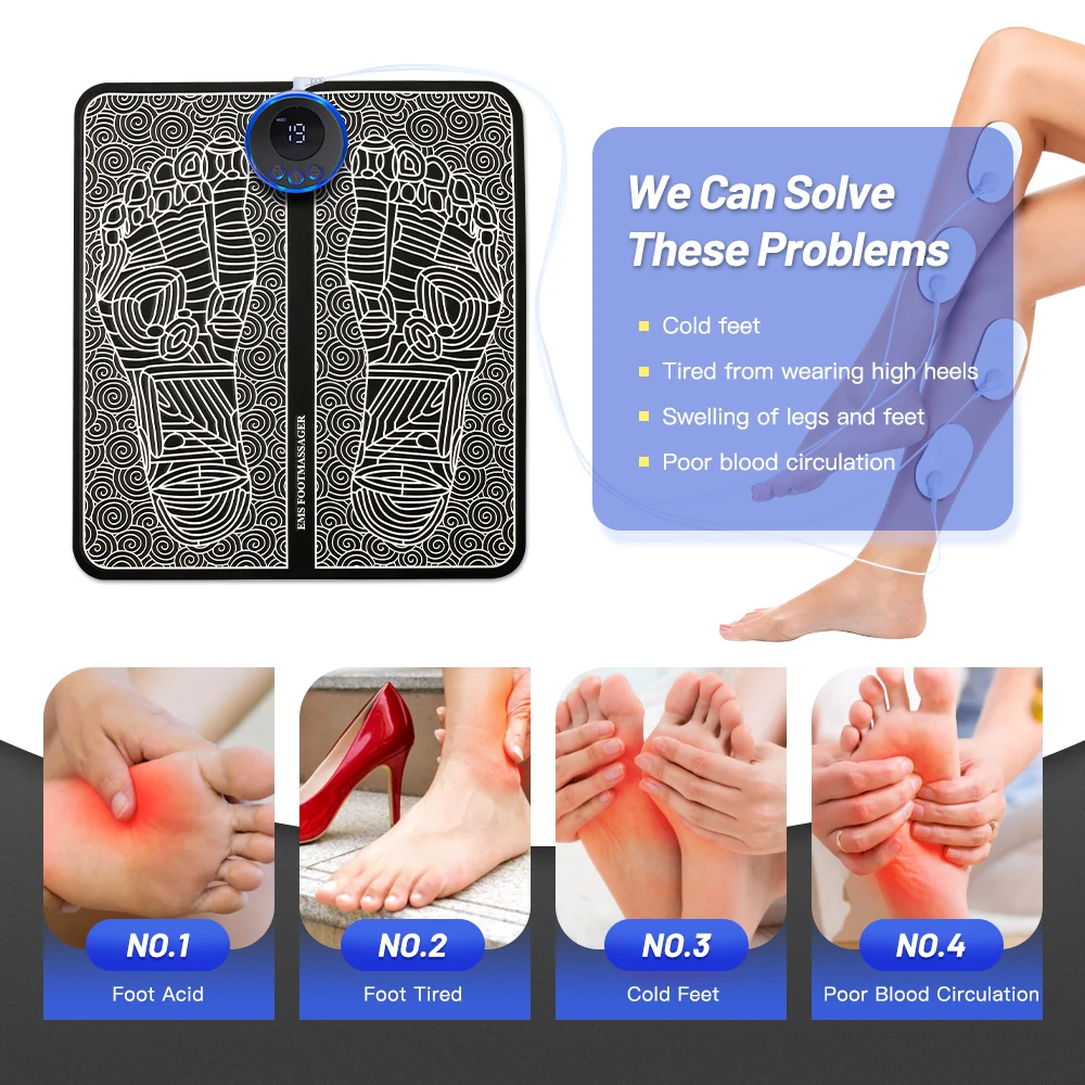 EMS Electric Foot Massager Mat Tens Muscle Stimulator Foldable Foot Cushion Pad Pulse Acupuncture Pain Relief Blood Circulation