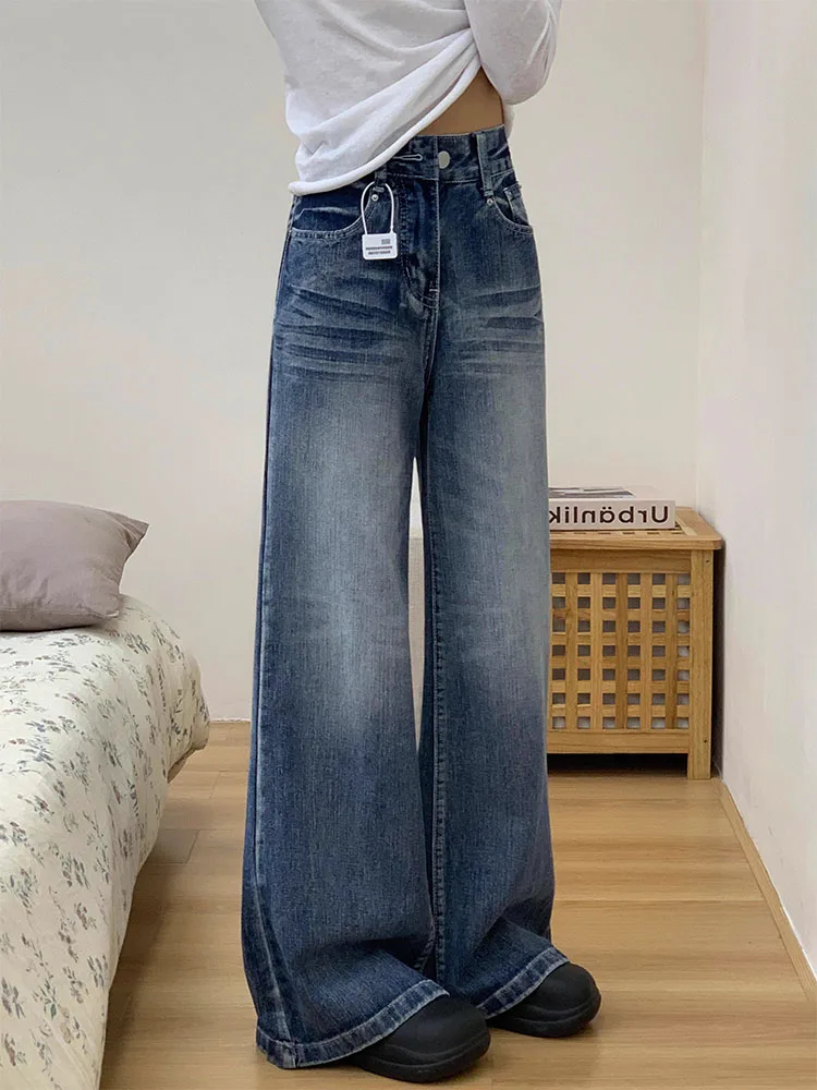 

American Retro Flared Straight Leg Jeans Women's plus Size High Waist Slimming Long Pants for Pear Shaped Body Spring New Style