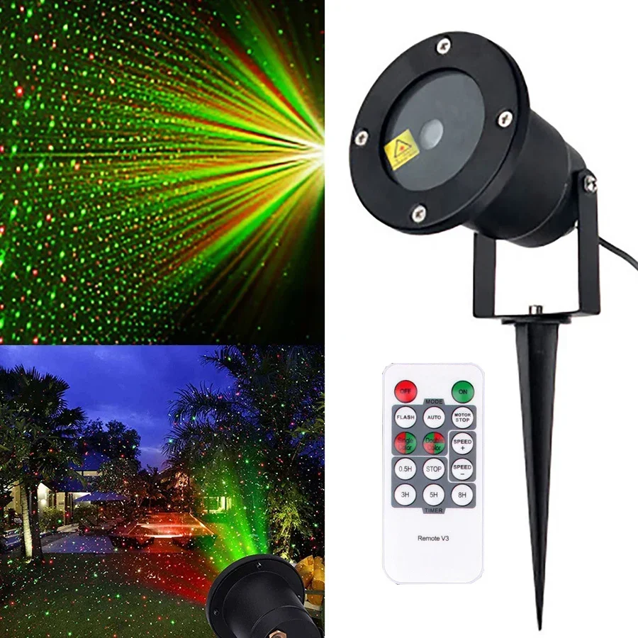 Remote Christmas Projector Laser Light Outdoor Green Red LED Star Laser Light Projection Spotlight for Party Holiday Decor