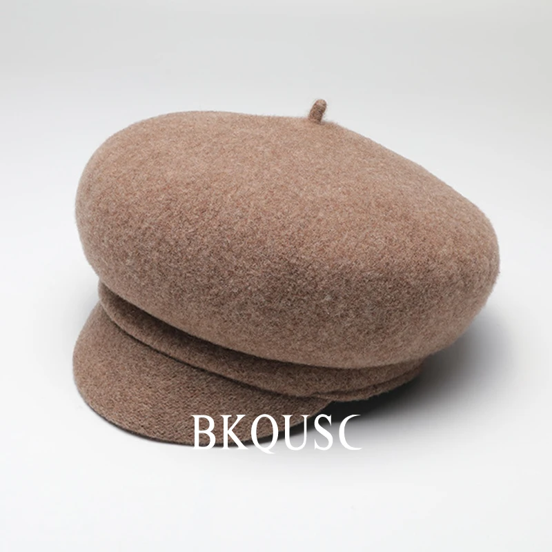 Women Wool Caps Beret Solid Color Winter Warm Vintage English Hats Unisex Casual Adjustable Blue Pure Wool Retro Newsboy Hat