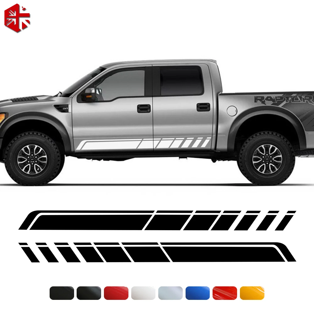 

2pcs Racing Sport Stripes Decals Car Body Door Side Skirt Rocker Panel Stickers for Ford F-Series F150 F-150 2015-2022