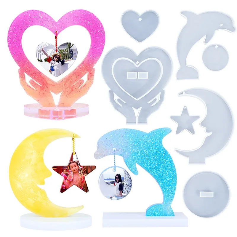 DIY Love Photo Frame Crystal Epoxy Resin Mold Heart shaped Moon Dolphin Gypsum Placer Silicone Mold