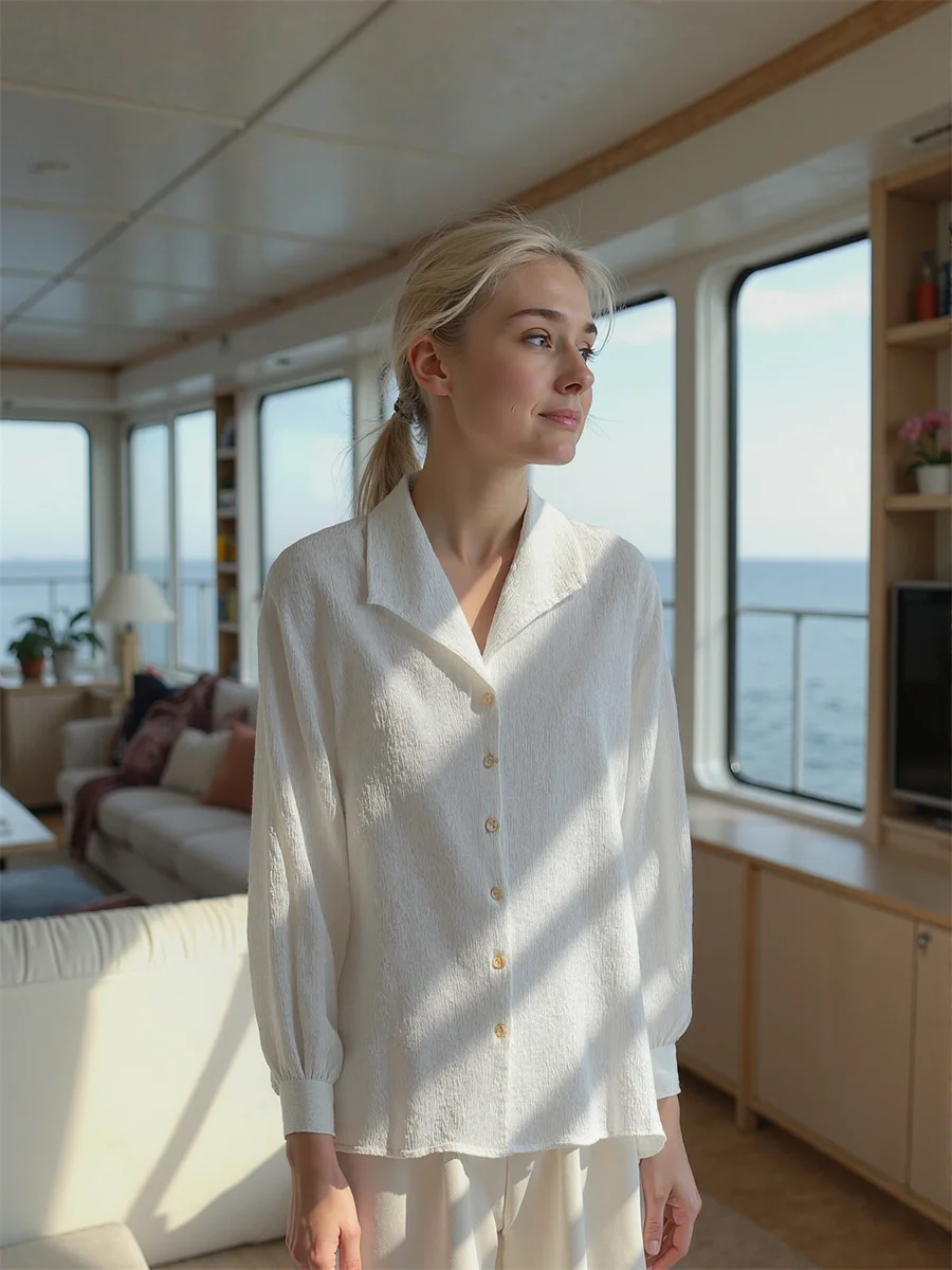 

Office Lady Casual Shirts Graphic Tee Blouses Women's Clothing Winter Sweet Doodle Upper Trending Pretty Decal Hottie Puffy Slim