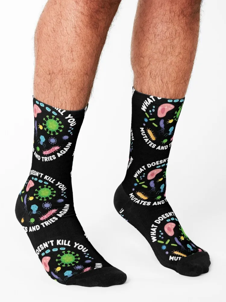 What Doesn't Kill You Mutates And Tries Again - Funny Microbiology Socks aesthetic snow designer Men's Socks Women's