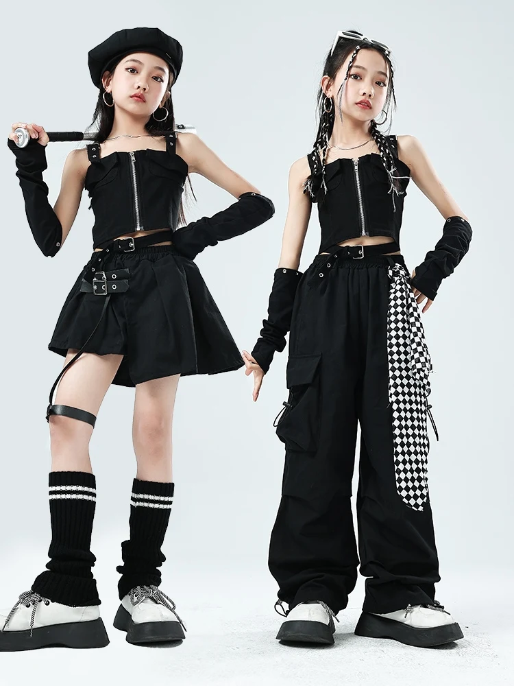 Kinder Kleidung Jazz moderne Tanz kostüme für Mädchen schwarz kpop Outfits Hip Hop Tanz Streetwear Performance Kleidung dqs16571