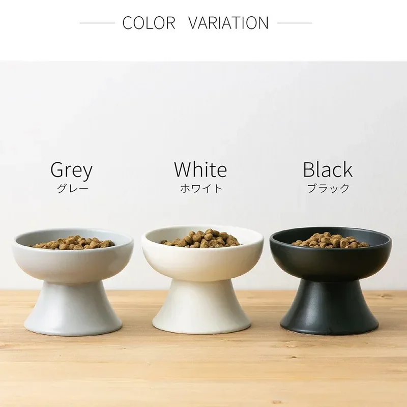 Pet Supplies Unique Mino-yaki Style Japanese High-legged Neck-Supporting Ceramic Cat Bowl and Black Anti-Tipping Dog Bowl