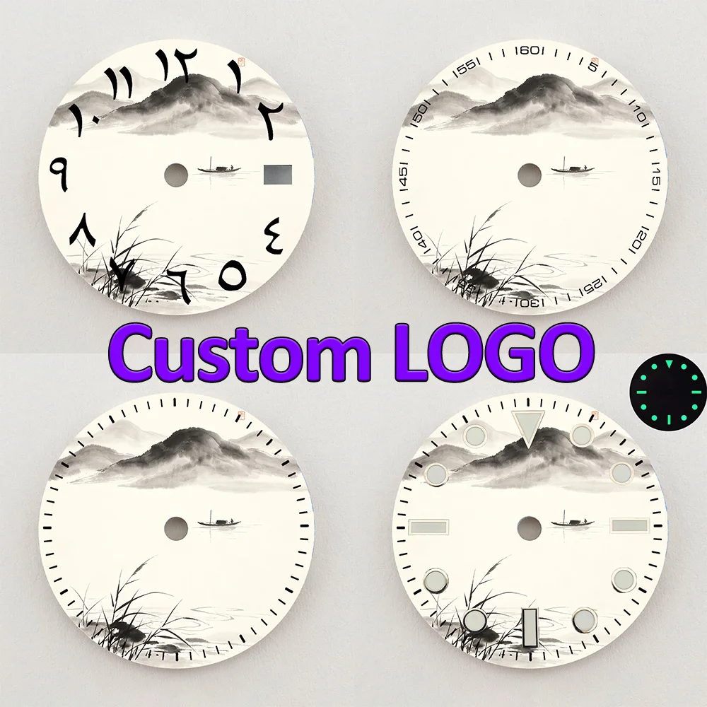 28.5mm Dial NH35 Dial Ink Wash Mountain Lake Dial Arabic Numeral NH36 Dial Watch Accessories Fits NH35/NH36 Movement Custom Logo