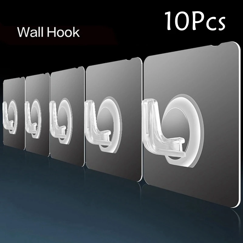 10 Pcs Self Adhesive Door Wall Hangers Hooks 6x6cm Transparent Seamless Sucker Suction Cup Hanger for Kitchen Bathroom Hooks