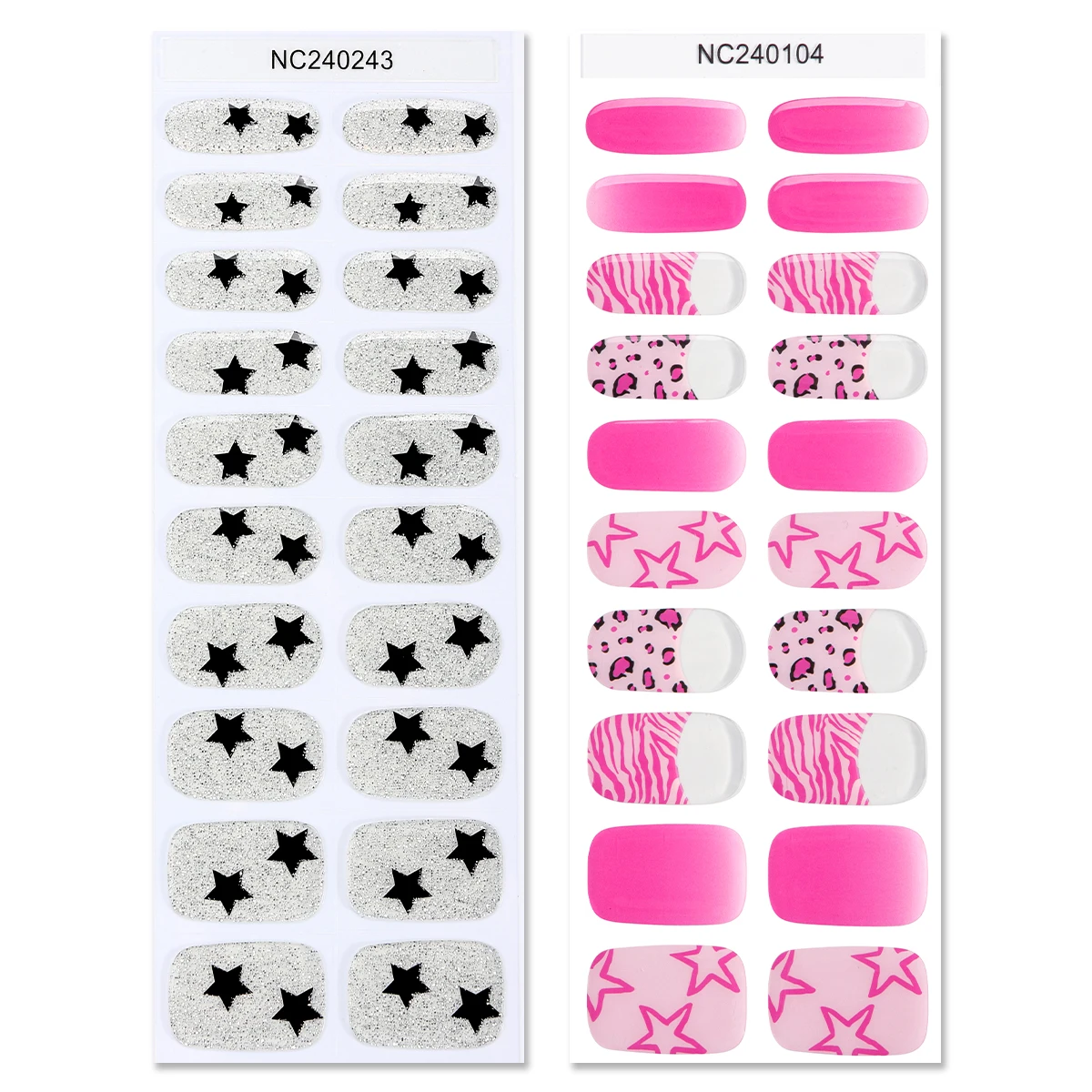 2szt Sliver Pink Semi Cured Nail Gel Strips Y2K Star Designs Adhesive Nail Stickers Press on Nails for Women Girls Decorations