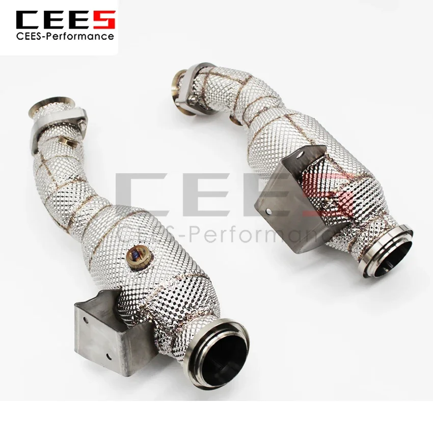 CEES High-Flow SS304 Exhaust Headers Set w/Optional Catalyst for Benz GLC43/C43 3.0T - Test Pipe & Downpipe Included