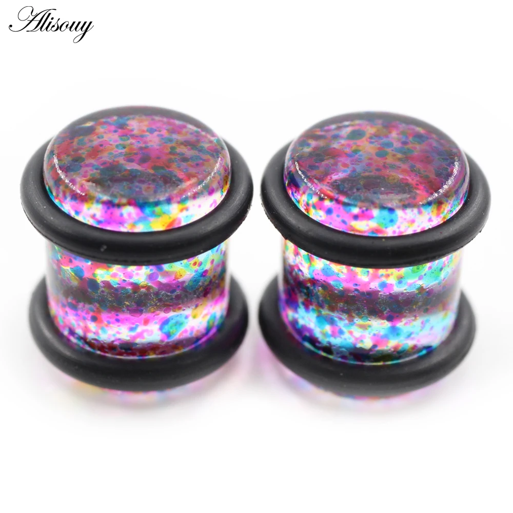 2PCS Colorful Dot Transparent Cylinder Acrylic Taper Ear Tunnels Plugs Expander Stretcher Gauges Earrings Piercing Body Jewelry