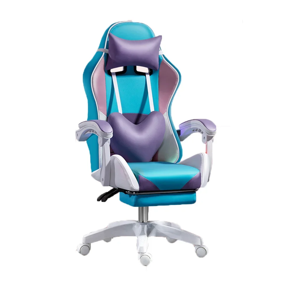 RU in stock Gaming Chair PU Leather Ergonomic Computer Chair with Waist Pillow for Women Cute Swivel Chair with Footrest