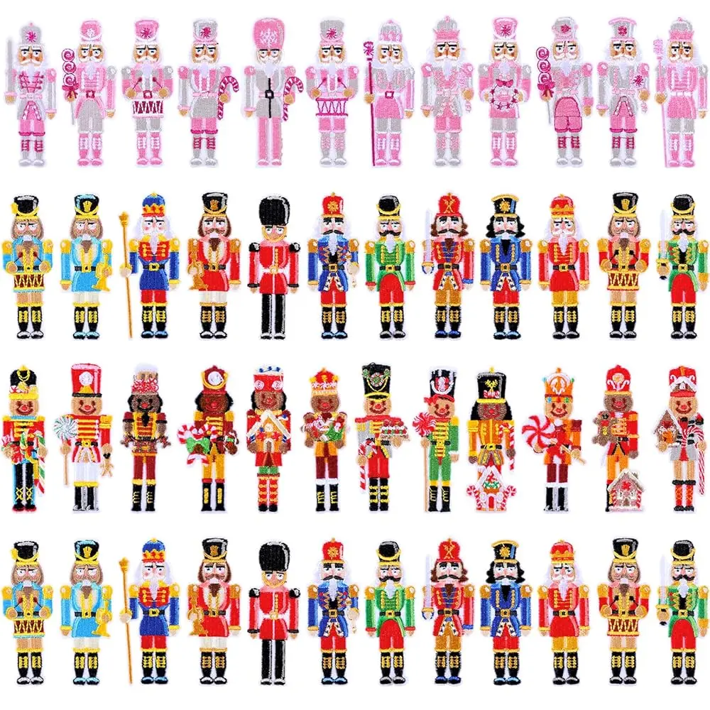 

48 Pcs Christmas Nutcracker Iron on Patches Colorful Sew on Embroidered Nutcracker Applique Repair Patch Soldier Figures Chr