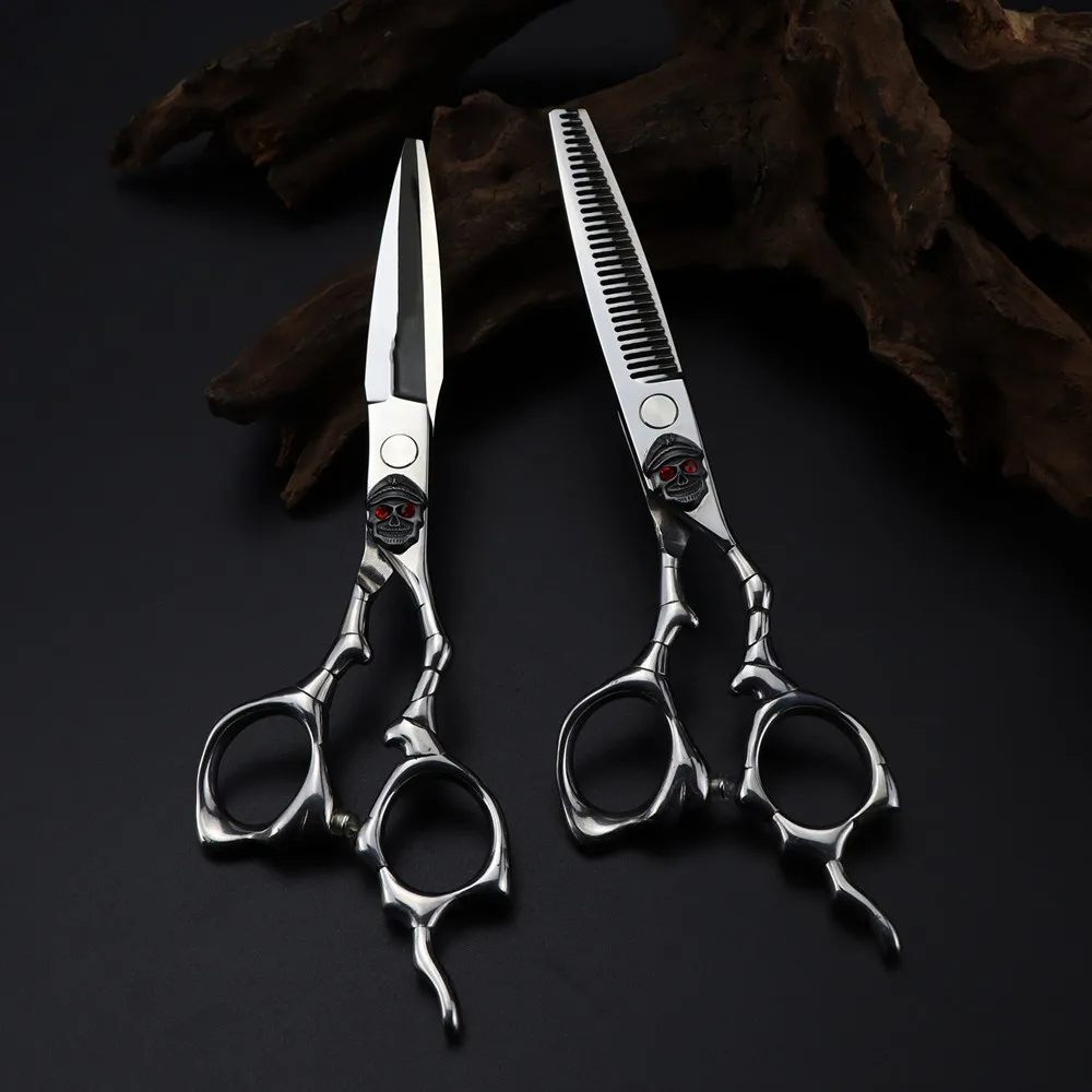 Professional Japan 440c steel 6 '' Skull scissor cut hair scissors haircut thinning barber cutting shears hairdressing scissors