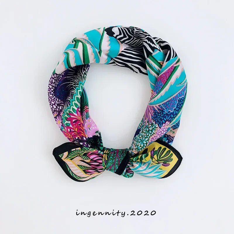 New Arrival 2023 Brand 100% Real Silk Satin Women Scarf Printed Foulard Femme Square Head Scarfs Bandana Shawl Gift For Lady