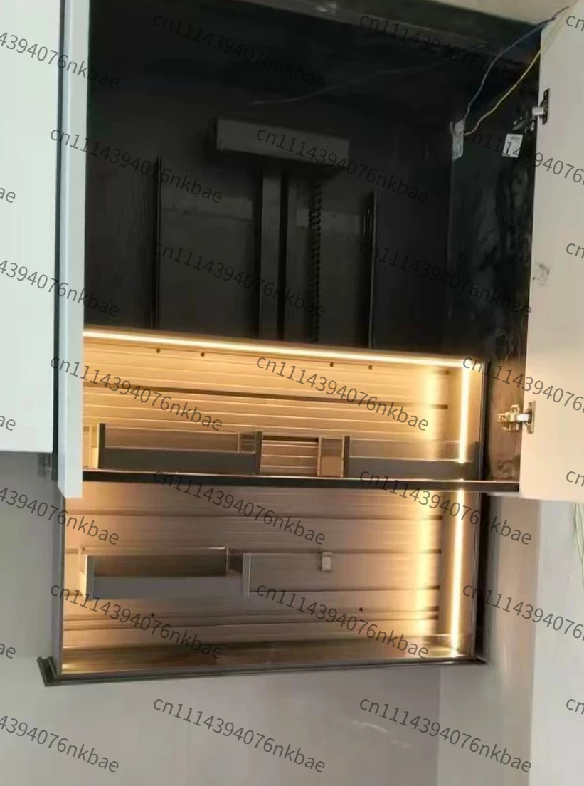 Smart Electric Vertical Lift Pull-out Storage Basket Condiment Organizer For Built-in Kitchen Cabinets
