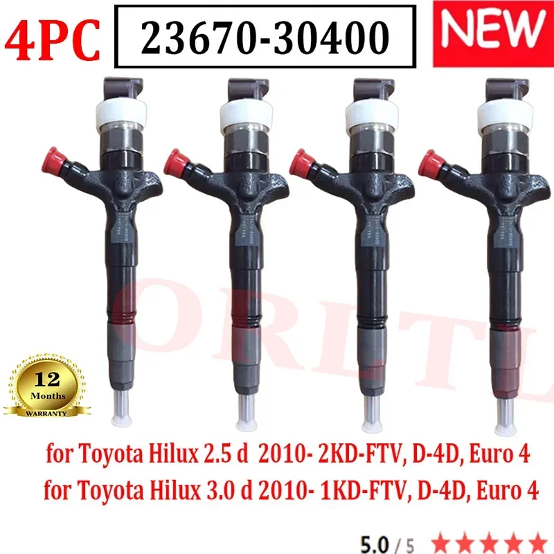 

4 шт. новый 23670-30400 дизельный топливный инжектор Common Rail 2367030400 Для Toyota Hilux 2.5/3.0d 2010- 2KD-1KD FT Euro 4 23670 30400