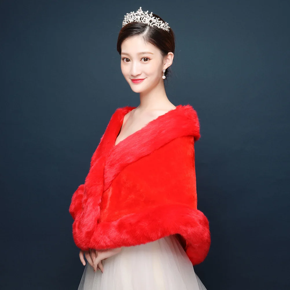 

Red Bride Warm Cappa Durable Fashion Wedding Shawl Tippet Winter Dress Accessories Elegant Cappa Tippet