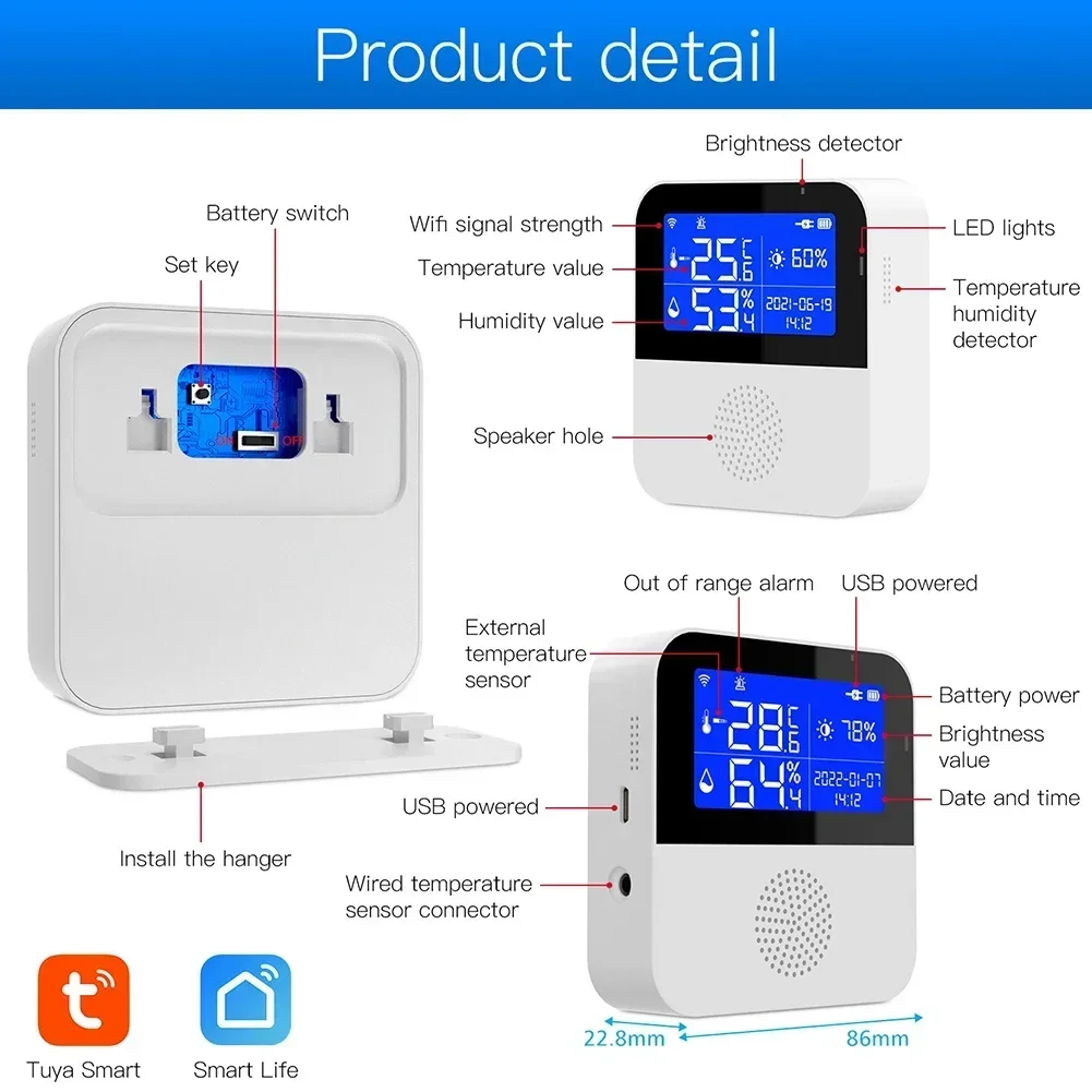 Smart Life WIFI Temperature And Humidity Sensor Alarm Meter Intelligent Thermometer Detector With LCD Display