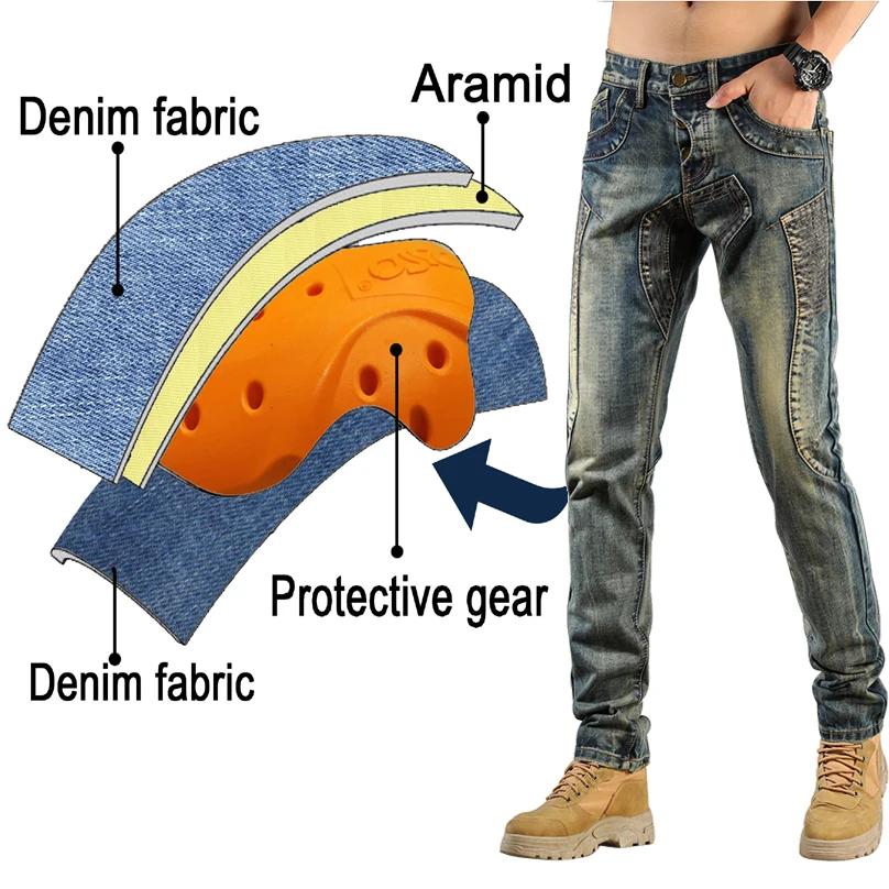 Kevlar motorcycle riding jeans retro South Korea Japan men off road pants aramid with armor pockets armor Not Included 036