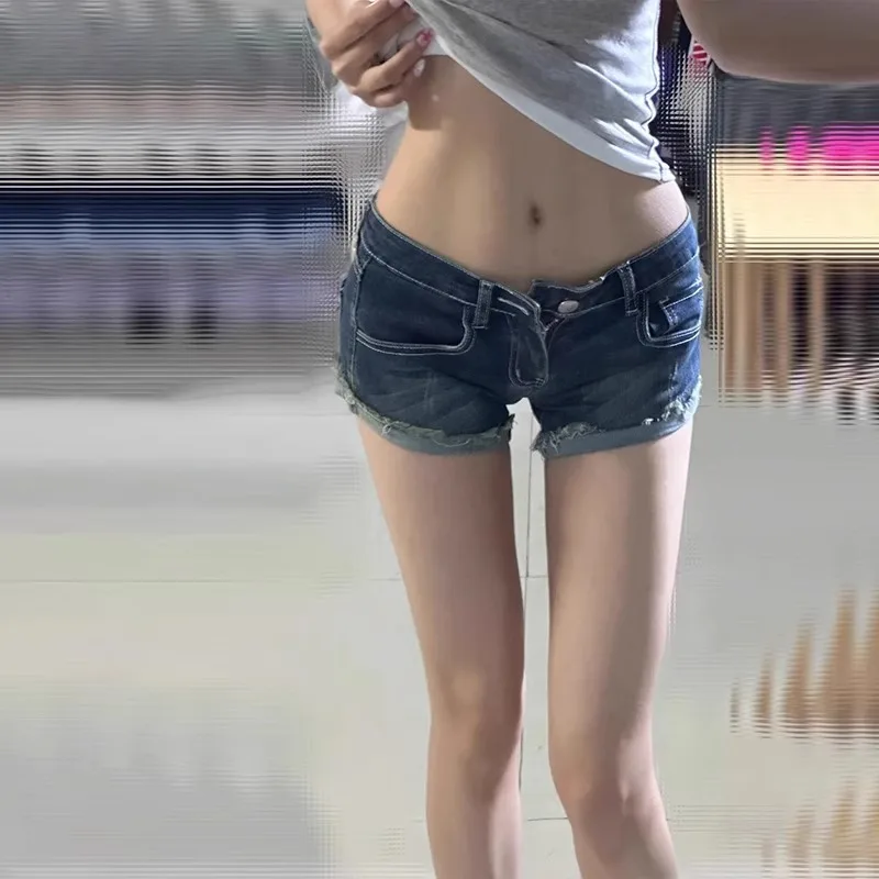 

Low Waist Denim Super Short Shorts Women Summer Thin Tight Elastic Skirt Hot Pants Cotton Stretch Denim Shorts Blue
