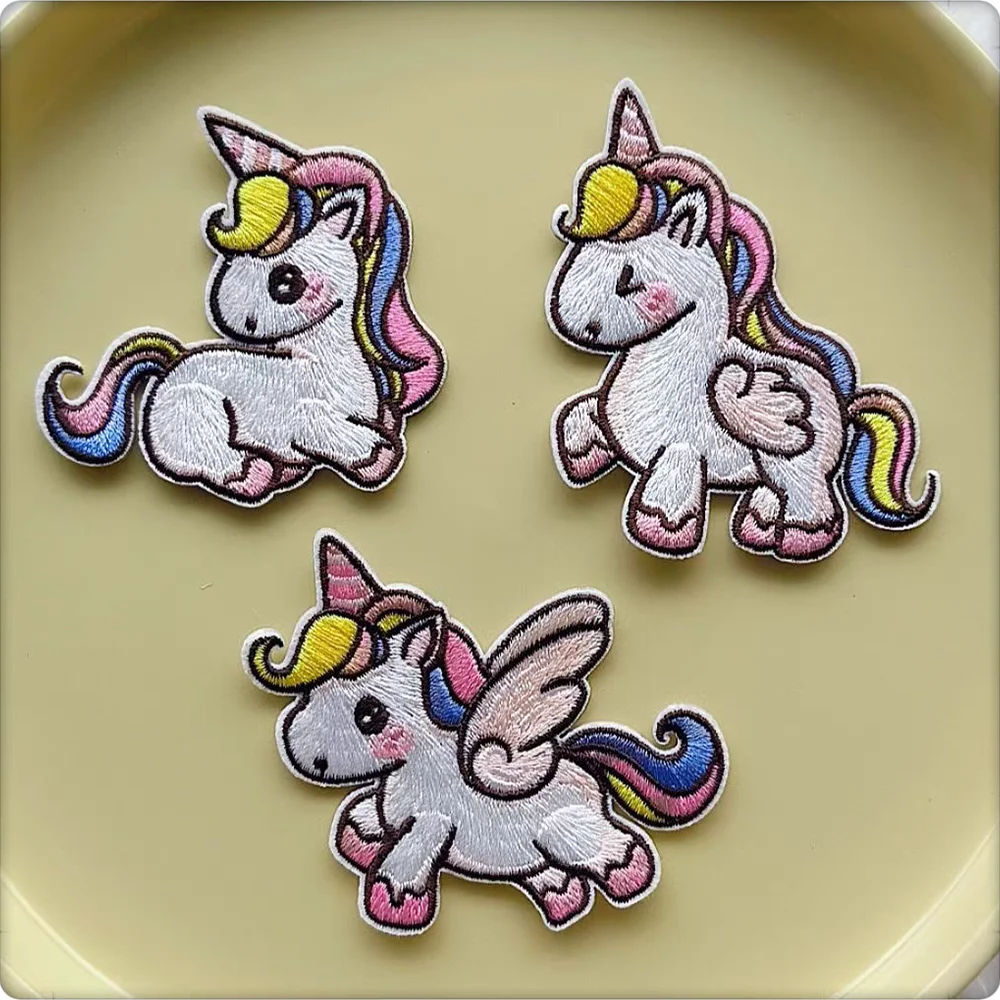 Rainbow Horse Unicorn Embroidery Patch Self-adhesive Applique Patches For Clothing Kids Decorative Mobile Phone Bags Stationery