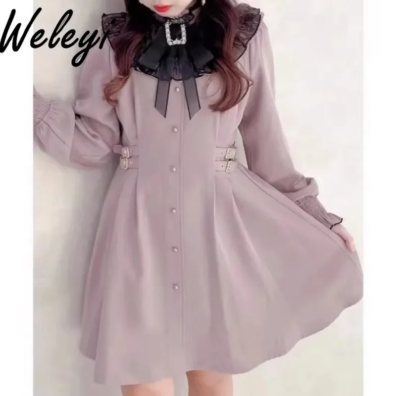 

Rojita Kawaii Bow Dress for Women Clothing Korean Fashion Spring and Autumn New Cute Mine Mass Production Elegant Princess Kleid