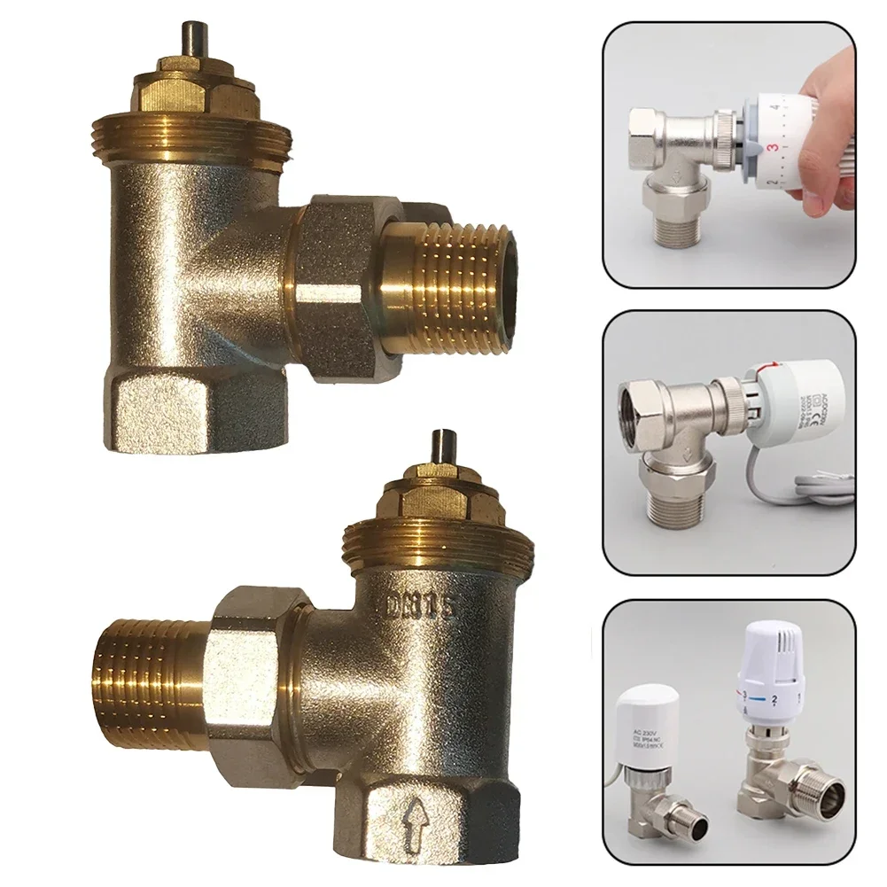 Latão Válvula de Radiador Reta sem Cabeça Termostática para Sistema HVAC, Válvula Controladora de Temperatura, DN15, DN20, 1Pc