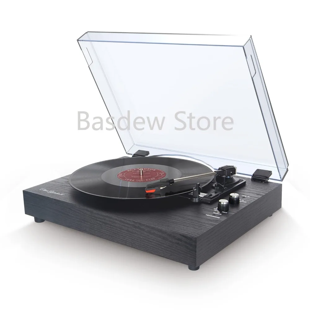 Record Player Retro Record Player Wooden Phonograph Built-in Double-Trumpet Speaker Desktop Acrylic Dust Cover