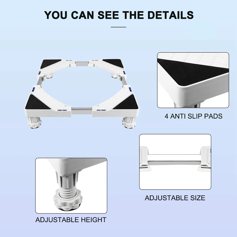 Washing Machine Stand, Washing Machine Dryer Fridge Pedestal, Adjustable Length,Load 300Kg Anti Vibration Anti Noise