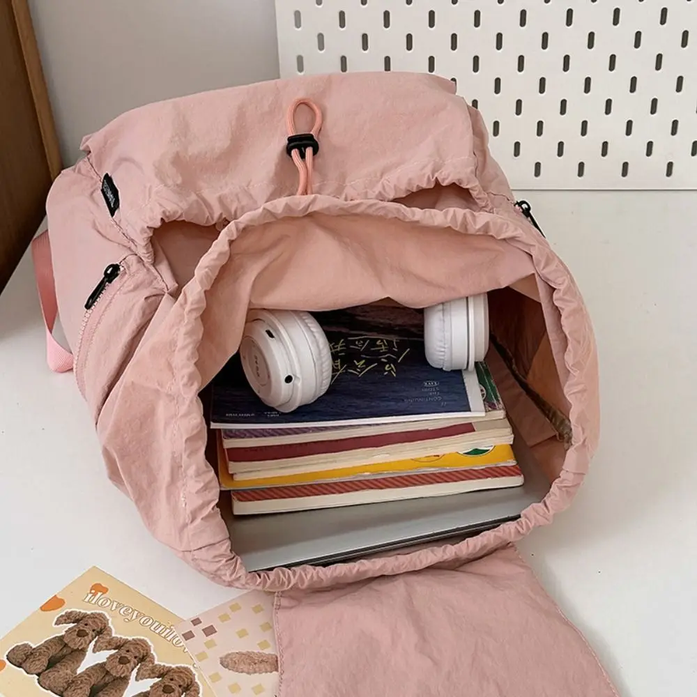 Simple Lightweight Travel Backpack Nylon Waterproof Drawstring Backpack Korean Style Large Capacity Student Schoolbag Outdoor