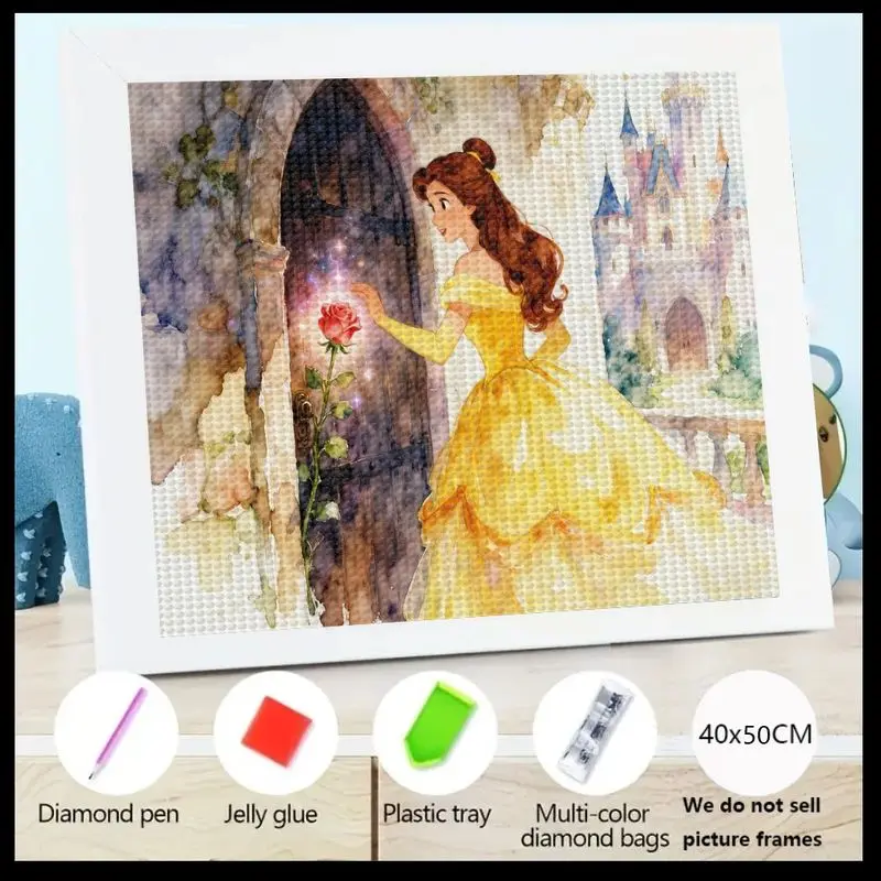

1PC Beauty and the Beast Diamond Painting Kit 5D Art Craft DIY Sparkling Gem Painting Set with Princess Belle and Enchanted Rose