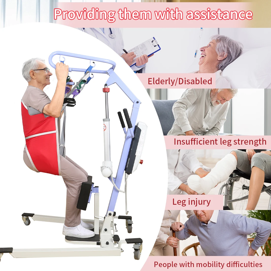 EZ Assistive Sit to Stand Divided Leg Lift Sling Thickened Padded Underarm and Back Support for Elderly Transfer SWL 500lbs