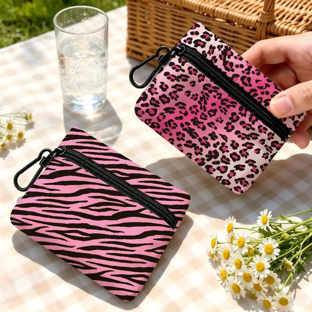 Y2k Fashion Leopard Print Daily Carry Oxford Fabric Small Coin Purse Multi-use Storage Pouch For Keys Cards Coins